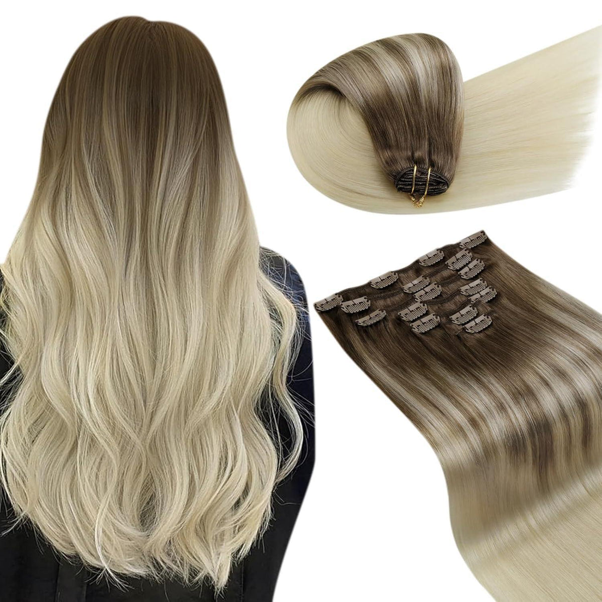 Echthaar Clip-Ins Ombre Braun Balayage 40cm