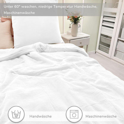 Muslin Bettwäsche Set 200x220 cm Weiß 3-teilig