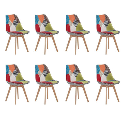 Patchwork Esszimmerstühle Set (8er-Set) mit Holzbeinen Rot