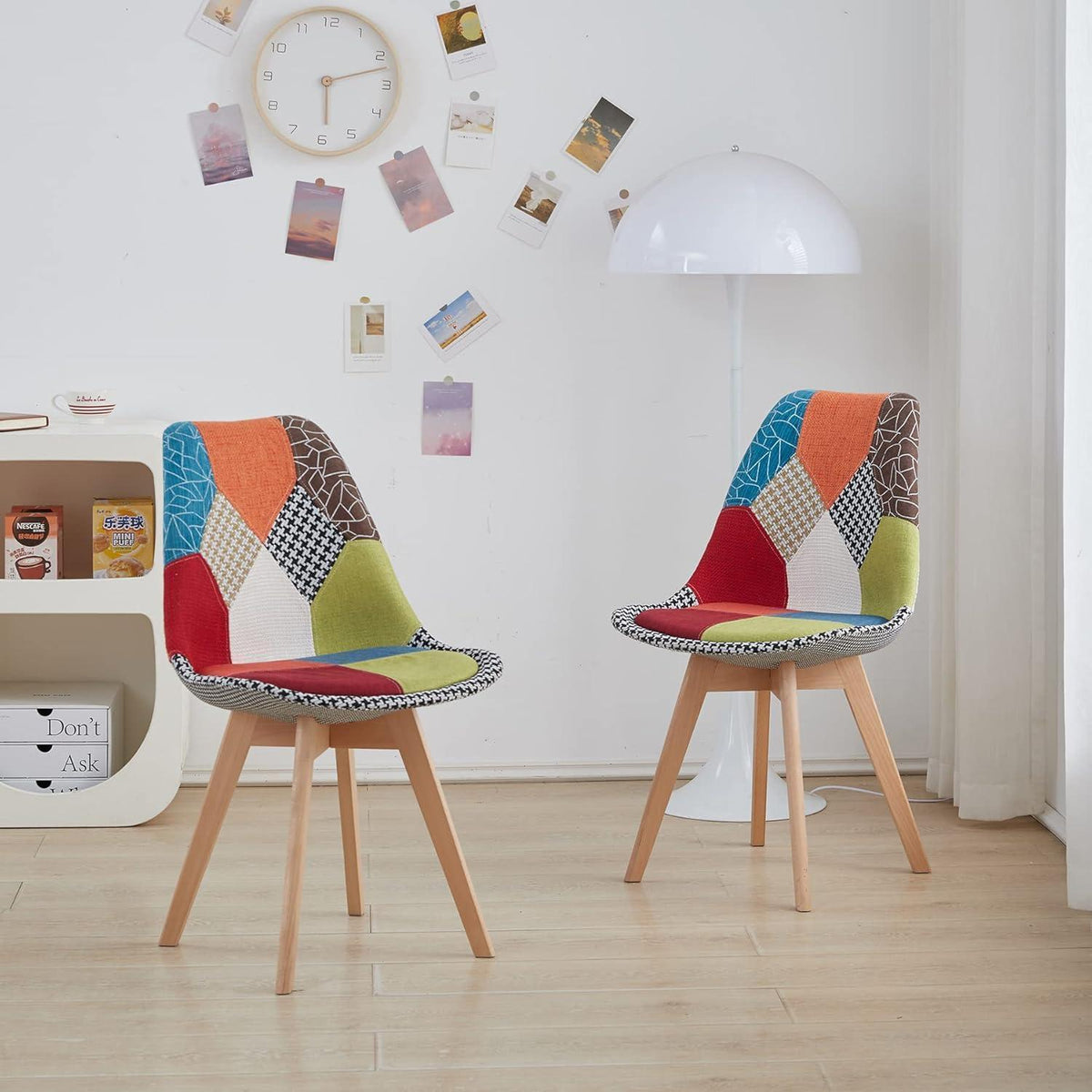 Patchwork Esszimmerstühle Set (8er-Set) mit Holzbeinen Rot