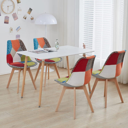 Patchwork Esszimmerstühle Set (8er-Set) mit Holzbeinen Rot