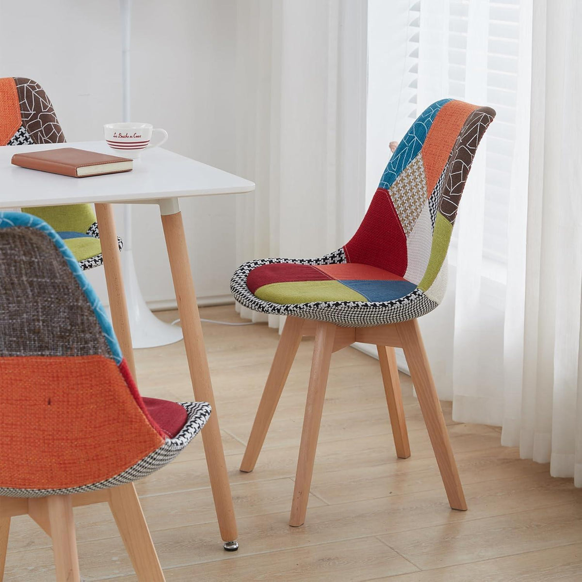 Patchwork Esszimmerstühle Set (8er-Set) mit Holzbeinen Rot