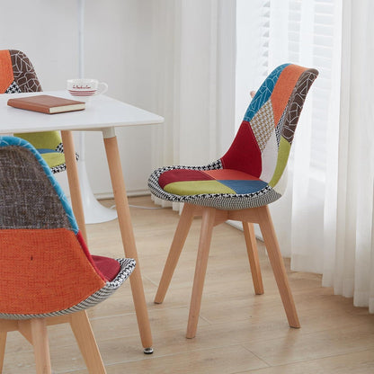 Patchwork Esszimmerstühle Set (8er-Set) mit Holzbeinen Rot