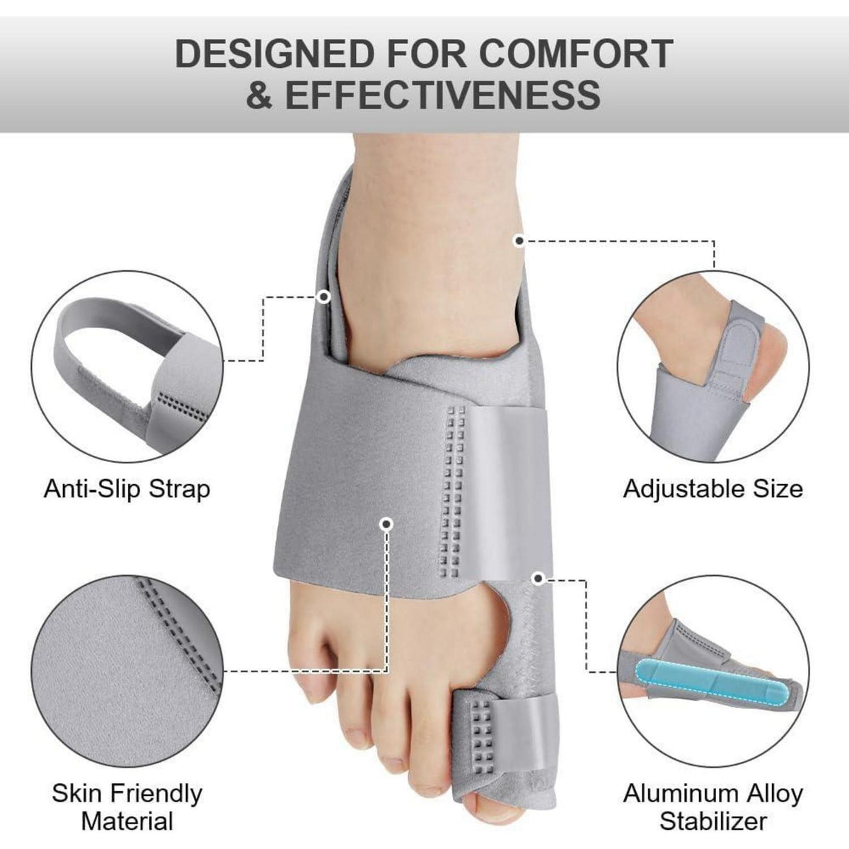 Hallux Valgus Korrektur Schiene mit Zehenspreizer - Grau