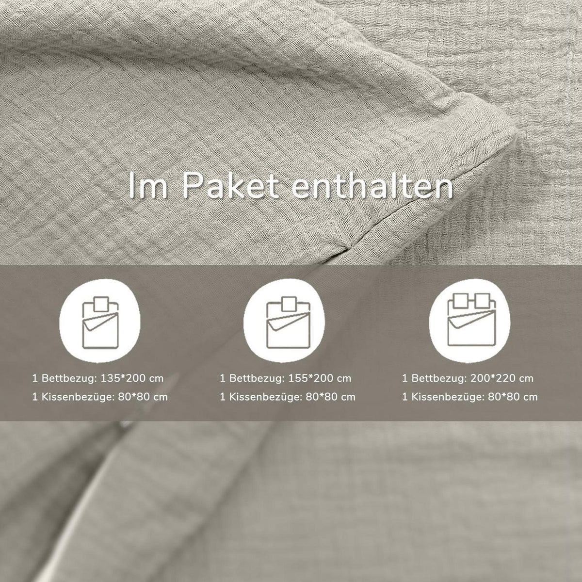 Musselin Bettwäsche Set 200x220 cm Beige – 3-teilig & atmungsaktiv