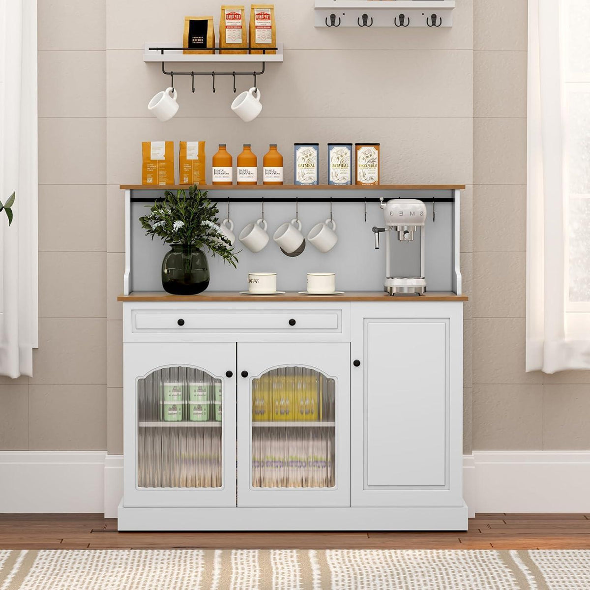 Küchenschrank mit Arbeitsplatte & Weinschrank – Weiß, 120x120x40 cm