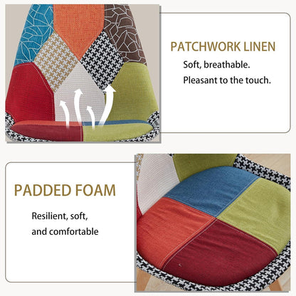 Patchwork Esszimmerstühle Set (6) mit Holzbeinen – Rot