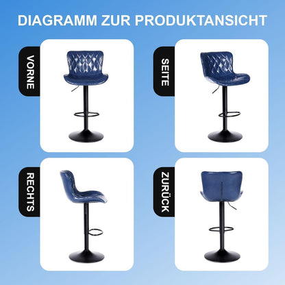 Verstellbare Barhocker Set (2) Blau – & Fußstütze in Lederoptik