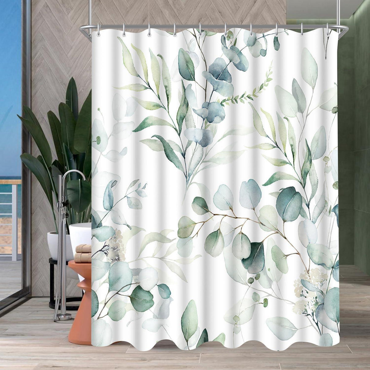 Duschvorhang 120x200 cm Blatt, Wasserabweisend, Waschbar