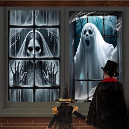 2x Halloween Fensterbilder Gruselig & Horror Deko 120x80cm
