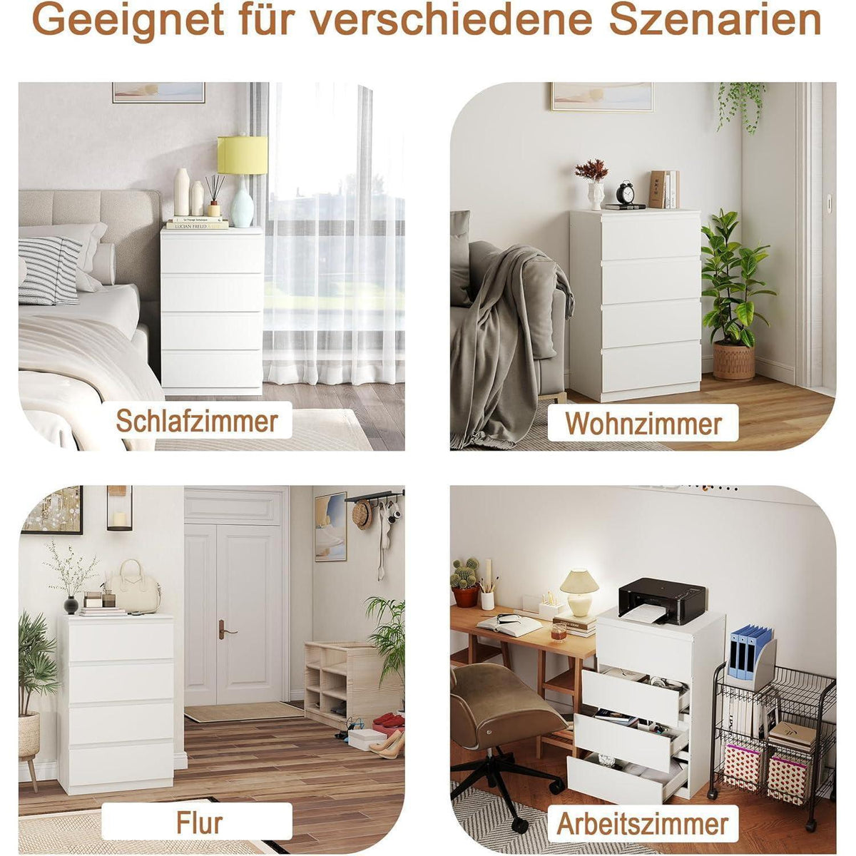 Weißer Kommodenschrank 60cm mit 4 Schubladen
