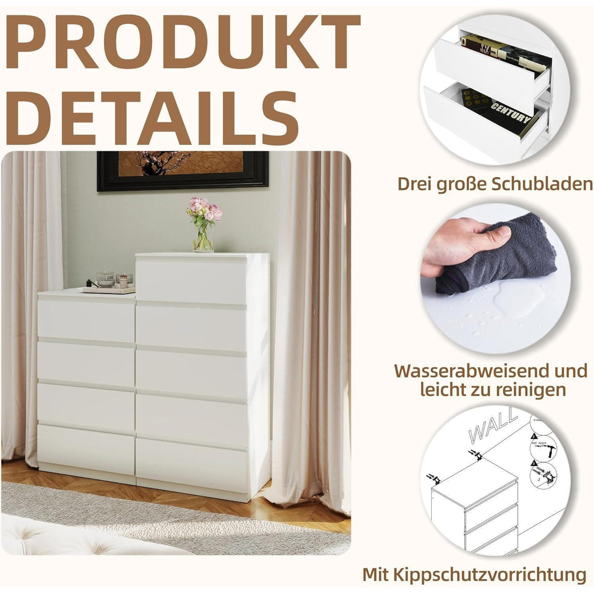2er-Set Kommoden Weiß 4 & 5 Schubladen – Schlafzimmer & Büro