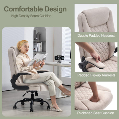 Ergonomischer Bürostuhl mit Kopfstütze und Wippfunktion, Beige