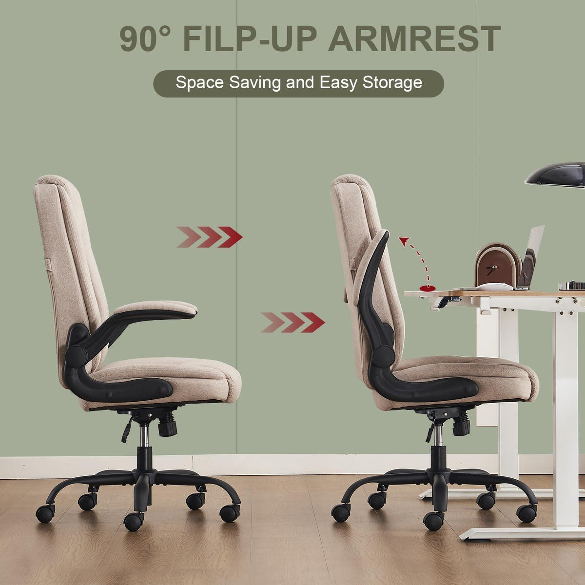 Ergonomischer Bürostuhl mit Kopfstütze und Wippfunktion, Beige