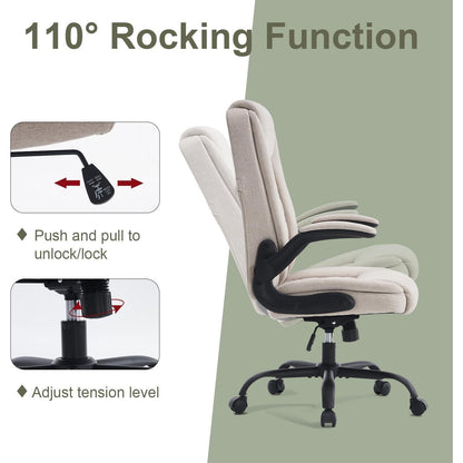 Ergonomischer Bürostuhl mit Kopfstütze und Wippfunktion, Beige