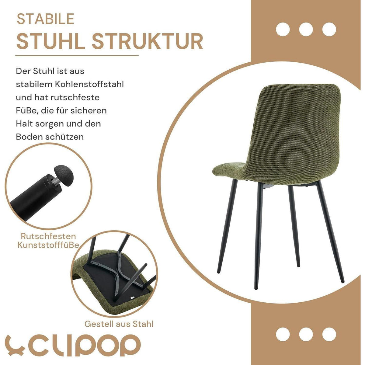 Esszimmerstühle Set 6er, Chenille Dunkelgrün, Gepolstert