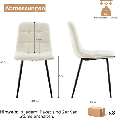 Esszimmerstühle Set 6er Chenille Beige, Gepolstert & Modern