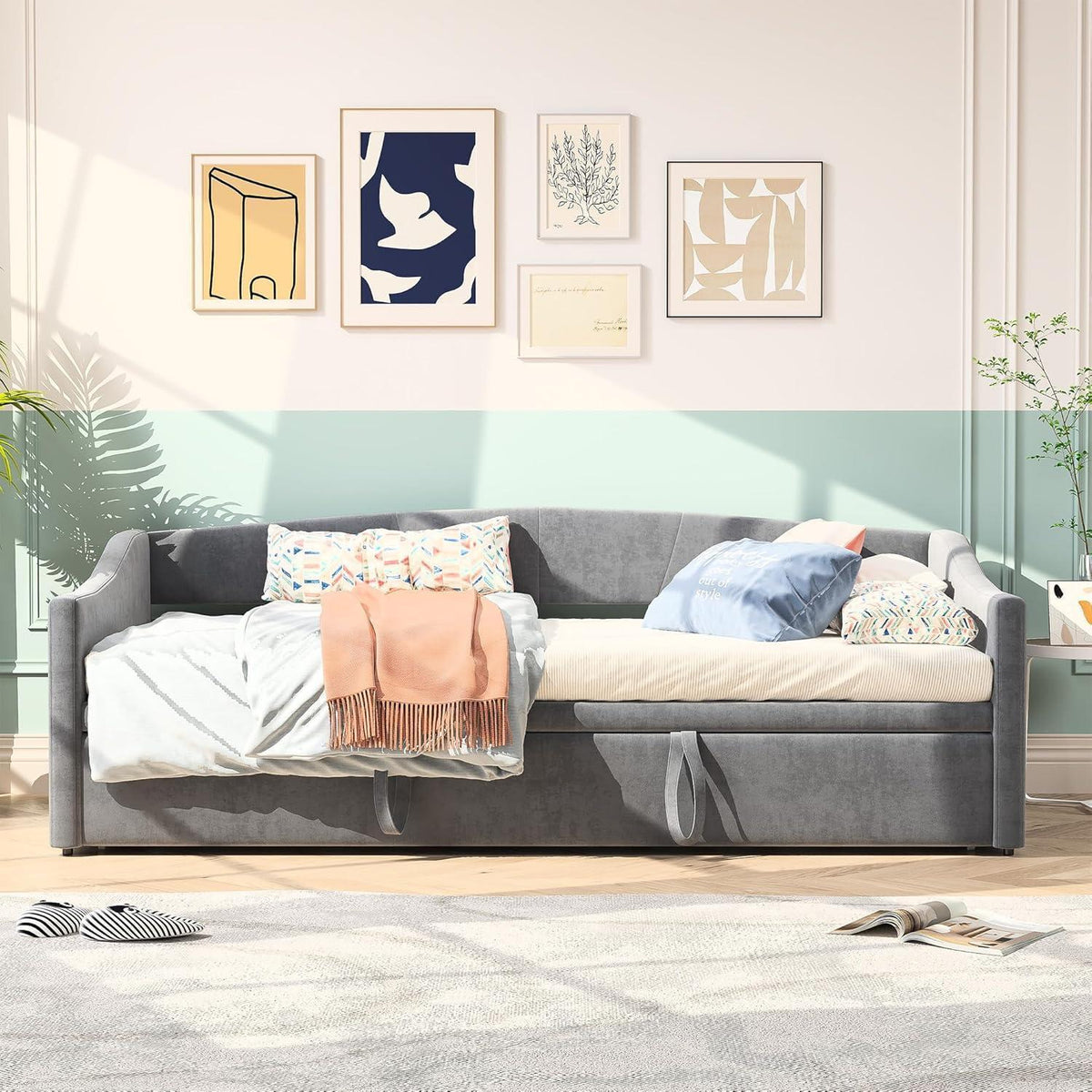 Ausziehbett 90/180x200 cm mit Bettkasten & Stauraum