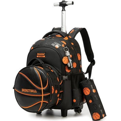 Schultrolley Rucksack Kinder Schwarz Basketball