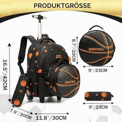 Schultrolley Rucksack Kinder Schwarz Basketball