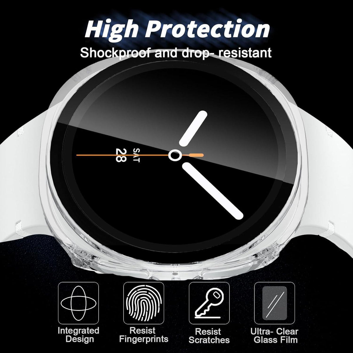 Schutzhülle für Samsung Galaxy Watch 8 40mm, Schwarz + Transparent