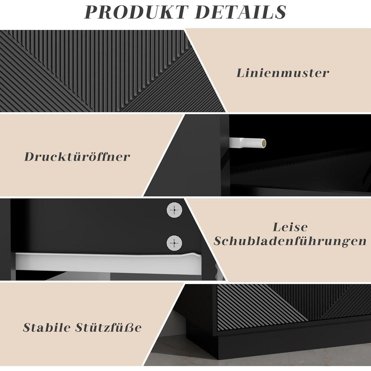 Schmale Kommode mit 6 Schubladen | Schwarz | Wohnzimmer, Schlafzimmer