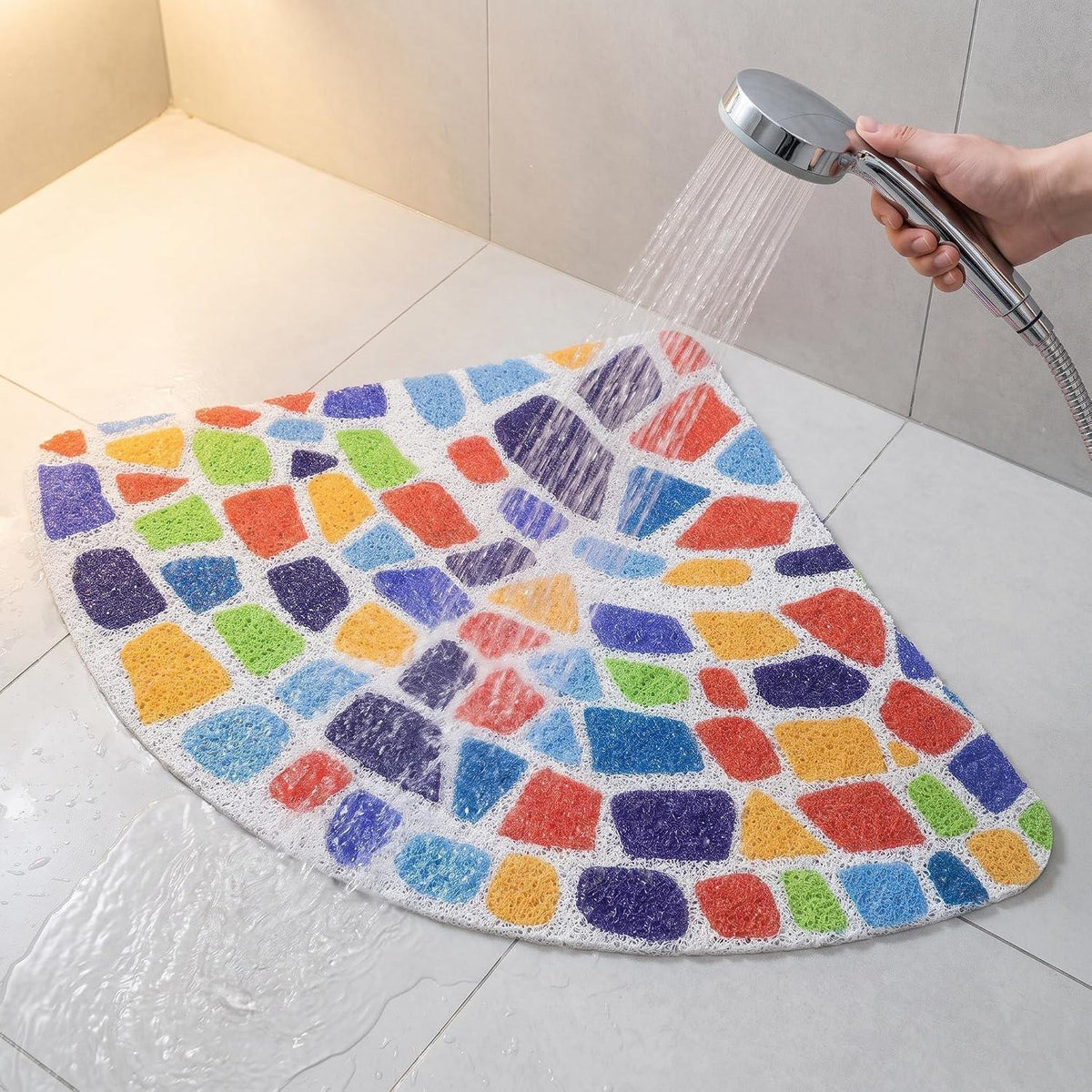 Rutschfeste Duschmatte Dreieckig 70x70 cm mit Mosaik