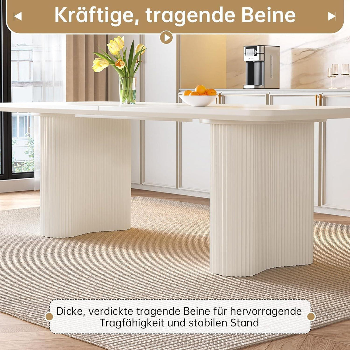 Esszimmer Set 5-teilig – 200cm Esstisch mit weißen Stühlen