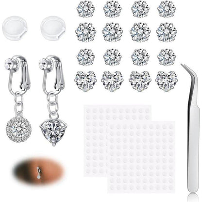 Fake Bauchnabelpiercing Clip On Schmetterling Herz Mond Chirurgenstahl Silber