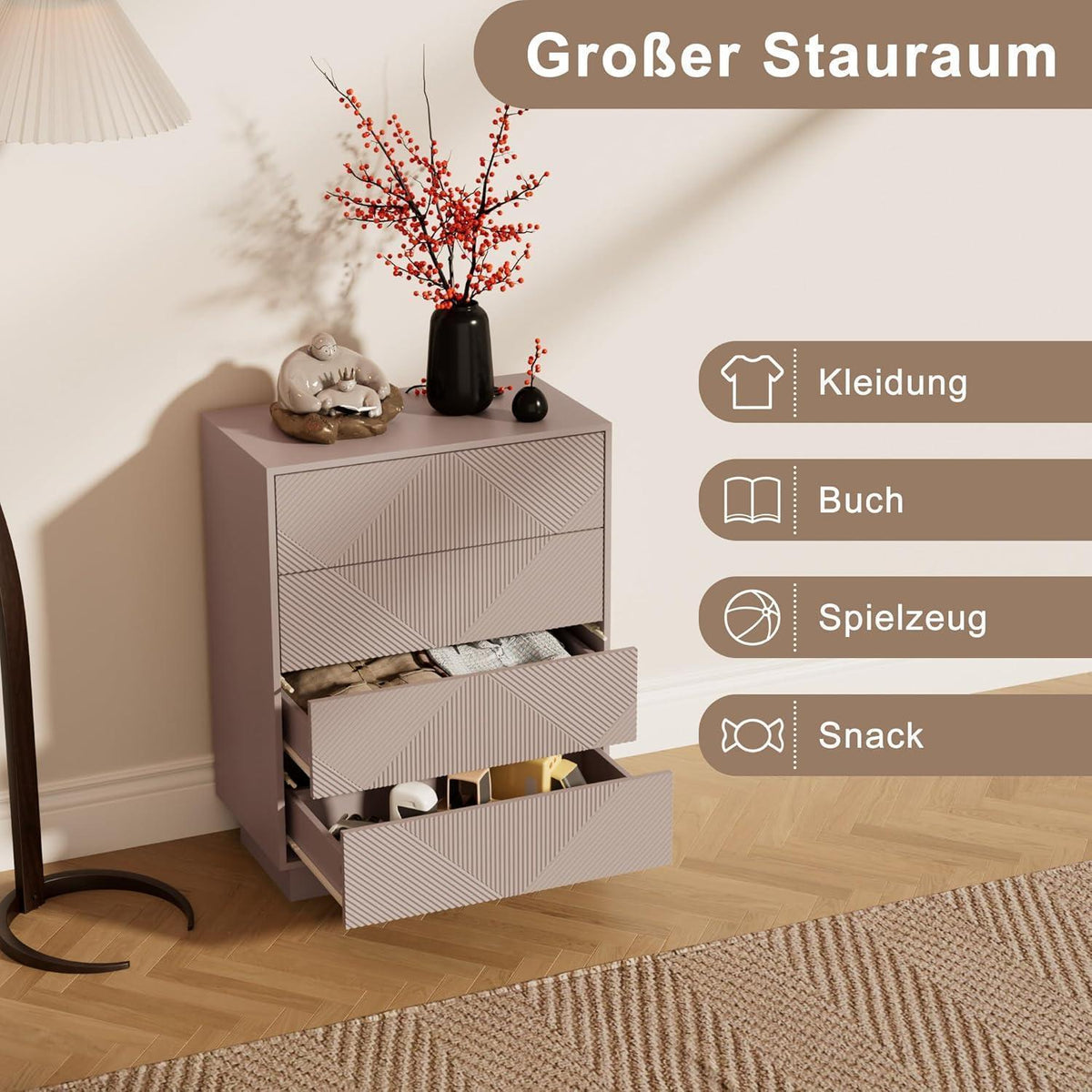 Moka Kommode mit 4 Schubladen – Modernes Design für Schlaf- & Wohnzimmer