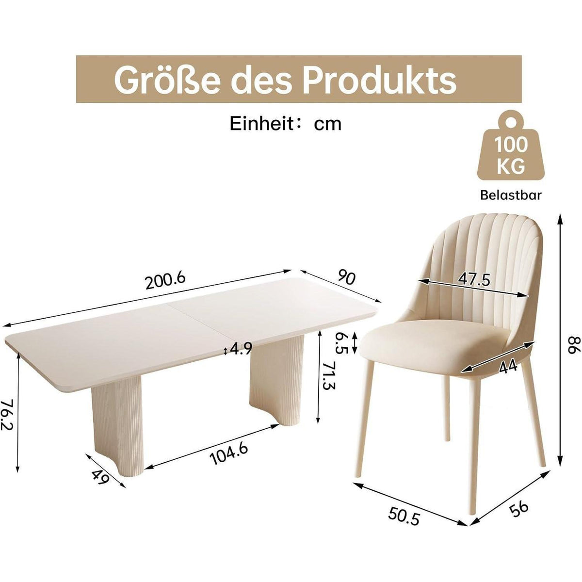 7-teiliges Esszimmer Set mit 200cm Esstisch & weißen Stühlen