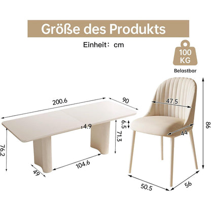 7-teiliges Esszimmer Set mit 200cm Esstisch & weißen Stühlen