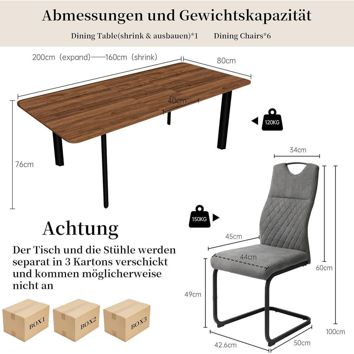 Ausziehbarer Esstisch Set mit 6 Stühlen – Modernes Wohnzimmer Esszimmer