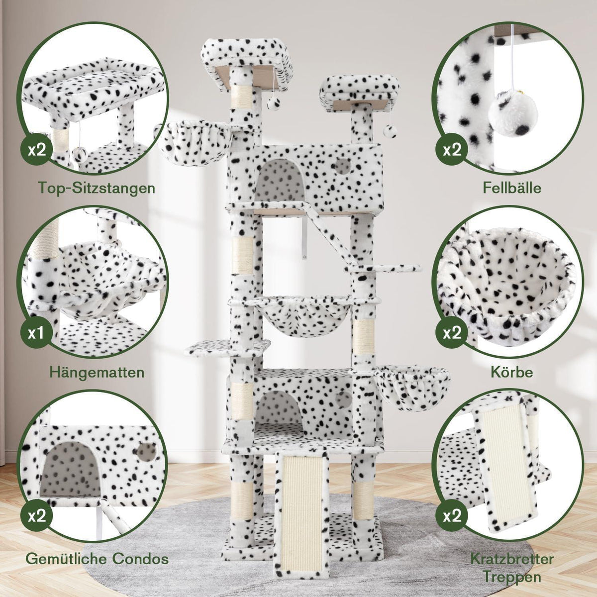 MUTICOR Kratzbaum Groß – 206 cm Kletterbaumhaus für Katzen