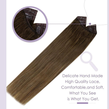 Echthaar Verlängerung Braun Ombre Flip mit Draht 50cm