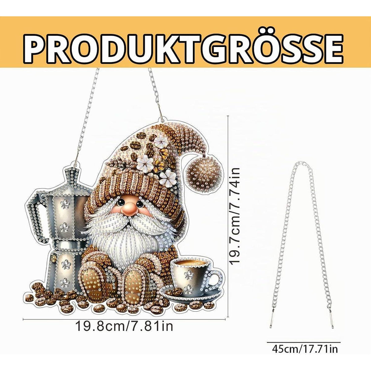 Diamantmalerei Anhänger Gnom & Kaffee – DIY Fensterdeko Set