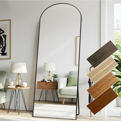 Gewölbter Ganzkörperspiegel 180x76cm mit Holzoptikrahmen