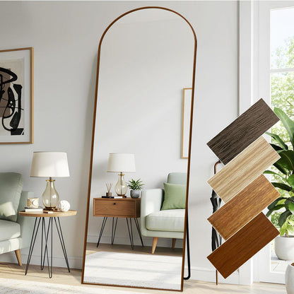 Gewölbter Ganzkörperspiegel mit Holzoptikrahmen – 180x76cm