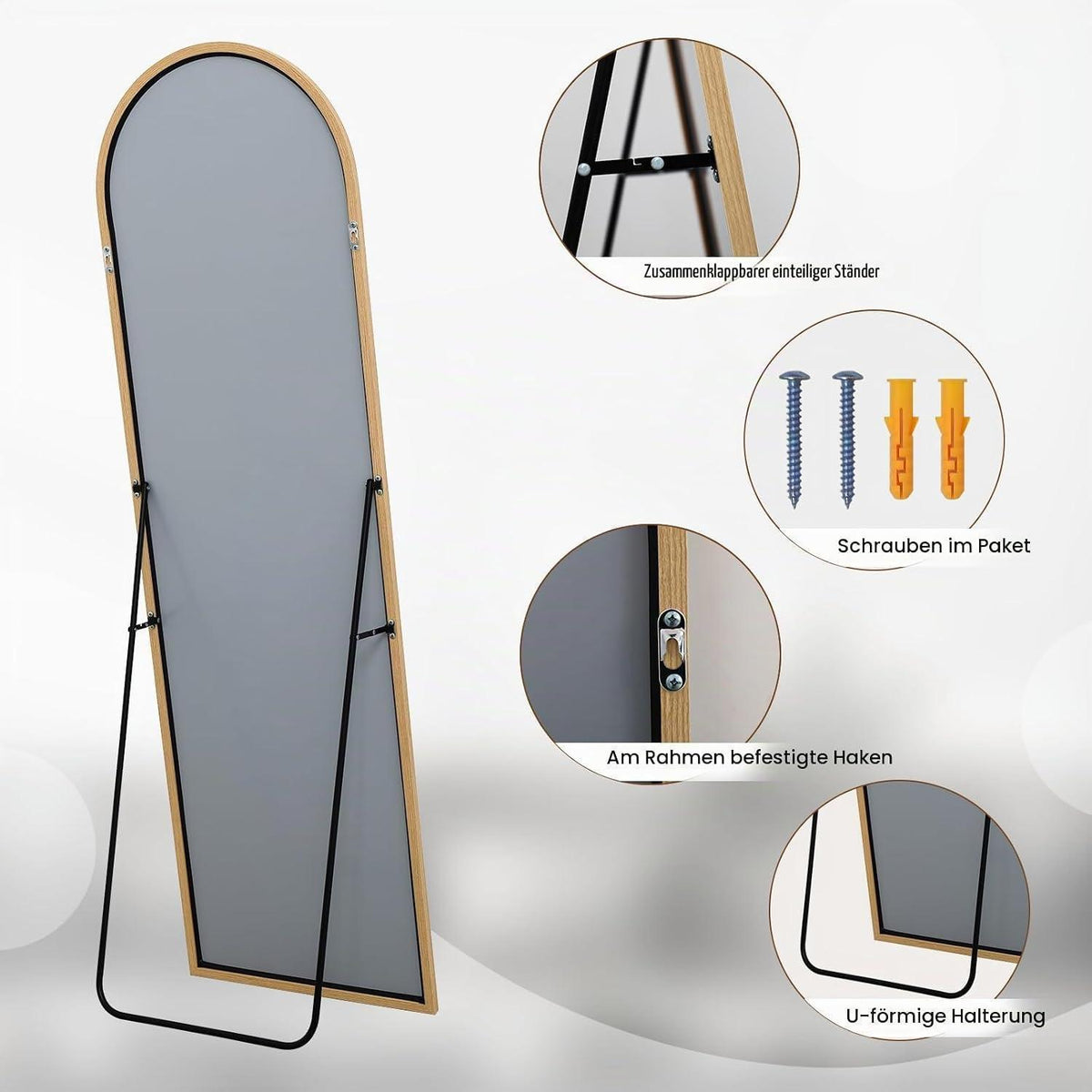 Gewölbter Ganzkörperspiegel 146x44cm – Stand- & Wandspiegel