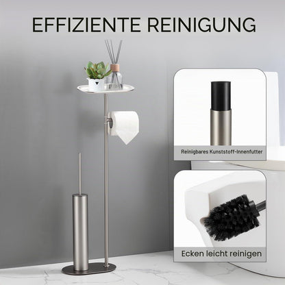 Freistehendes WC-Bürsten-Set Edelstahl gebürstet Nickel 3-in-1