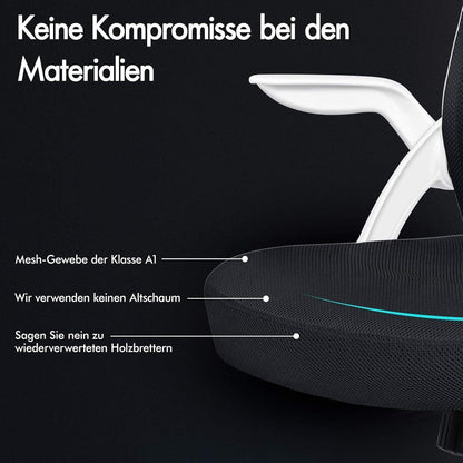 Ergonomischer Bürostuhl mit Lordosenstütze und Kopfstütze, Weiß Arco