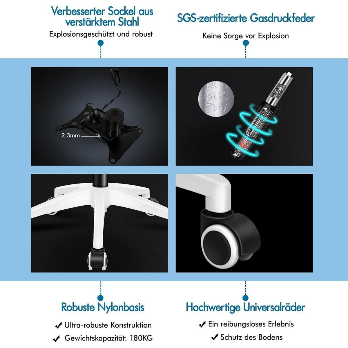 Ergonomischer Bürostuhl mit Lordosenstütze und Kopfstütze, Weiß Arco