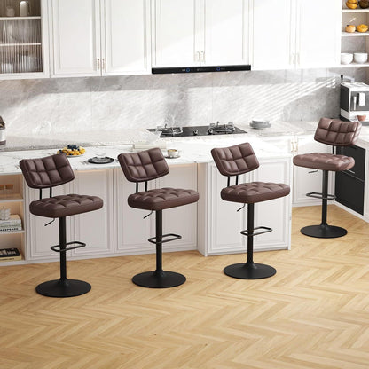 Barhocker Set 4er – Höhenverstellbar, Braun in Lederoptik