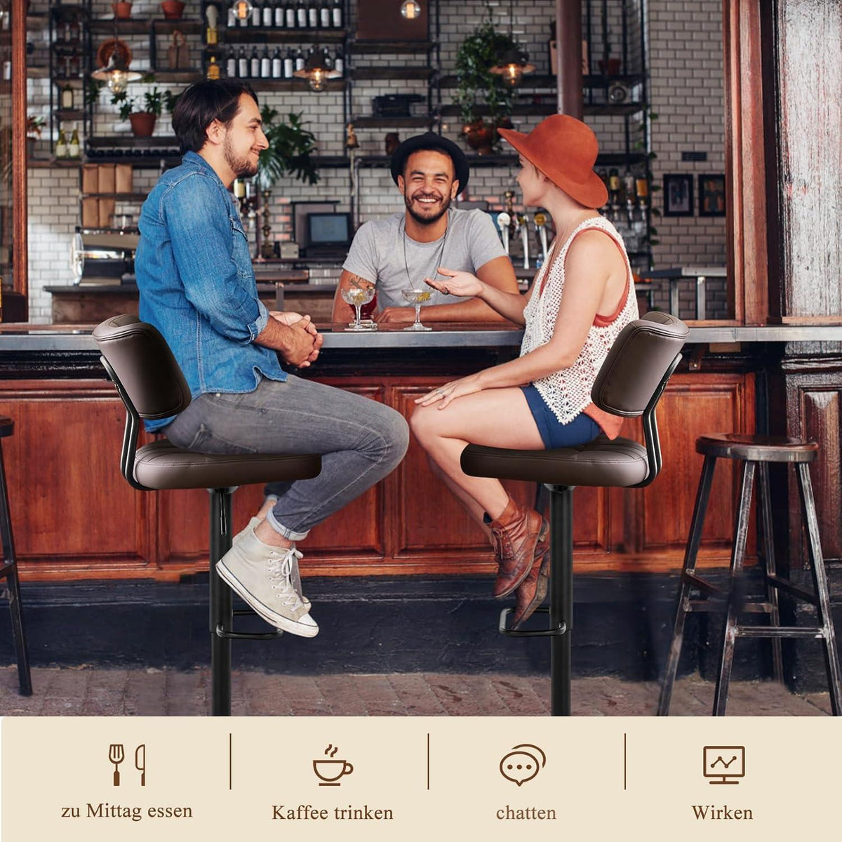 Barhocker Set 4er – Höhenverstellbar, Braun in Lederoptik