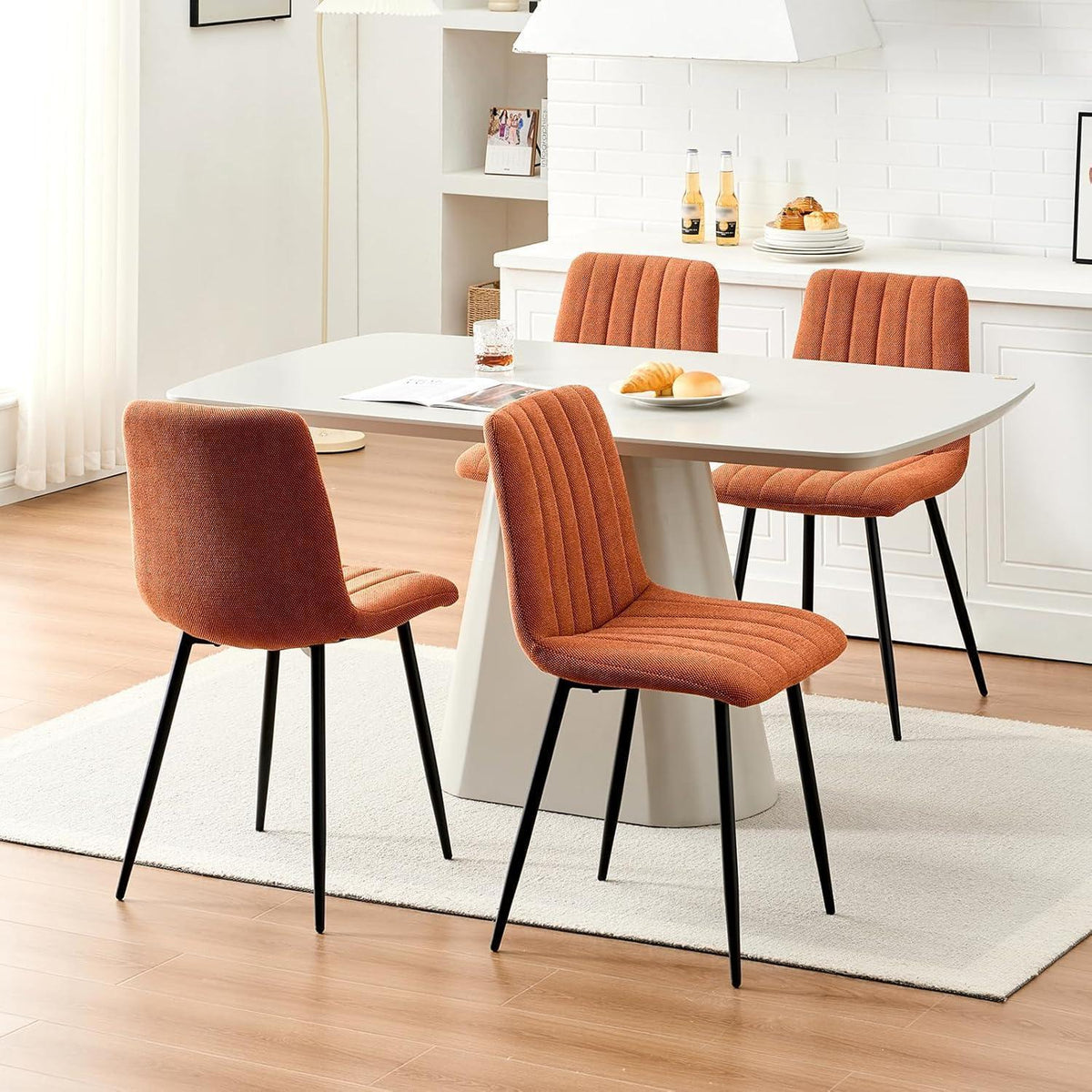 Gepolsterter Esszimmerstuhl Set 4er – Orange Leinen