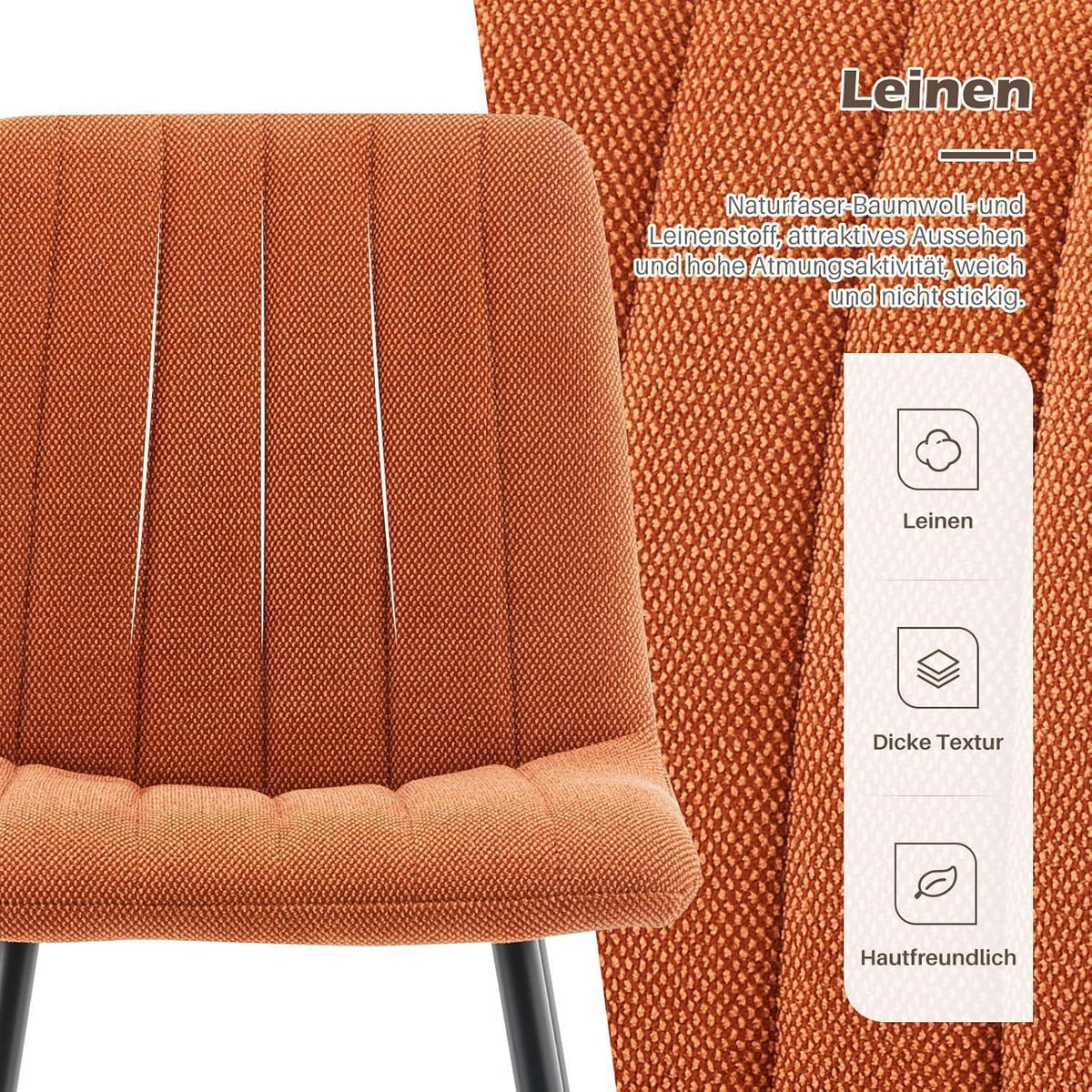 Gepolsterter Esszimmerstuhl Set 4er – Orange Leinen