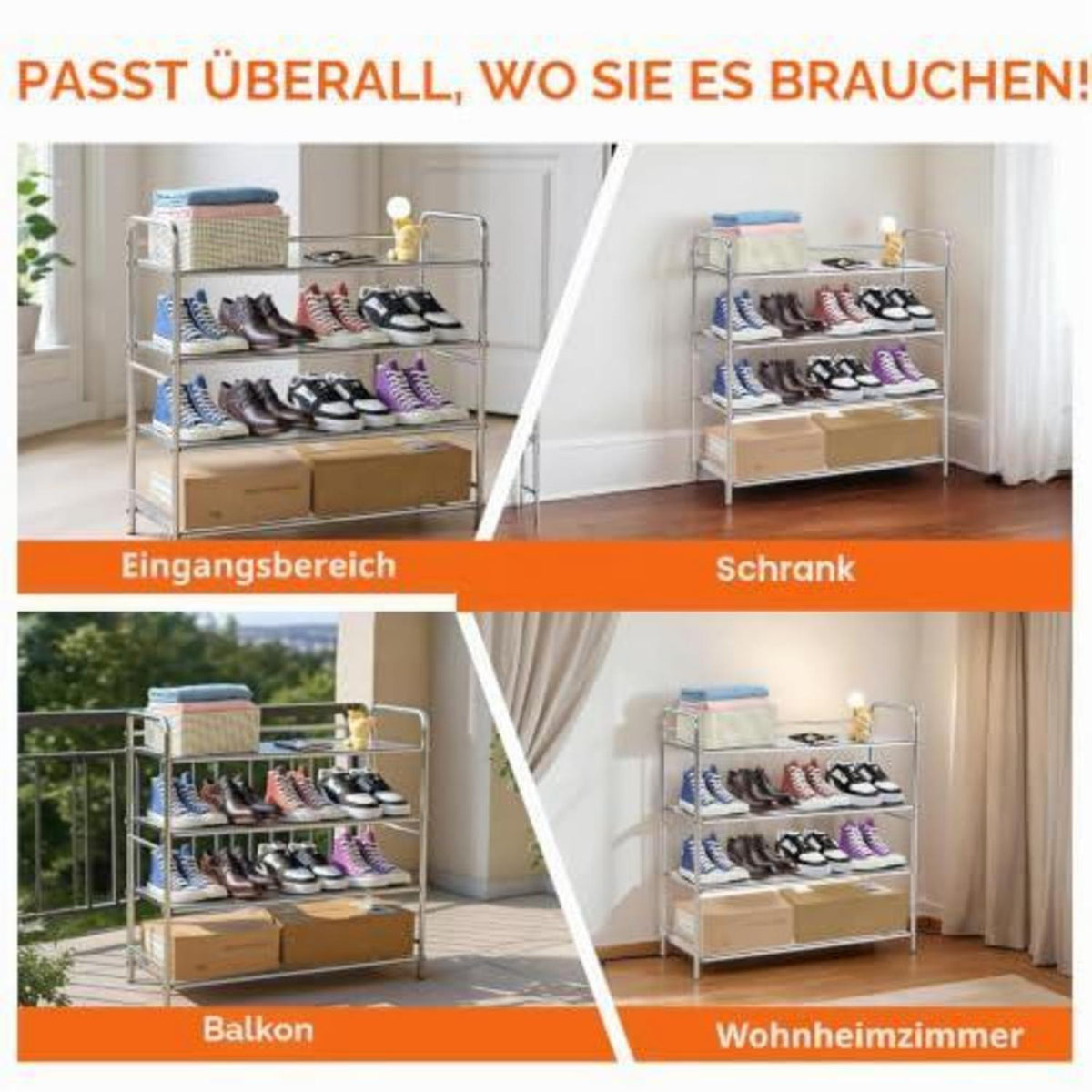 Edelstahl Schuhregal 4-Etagen – Platzsparend & Robust