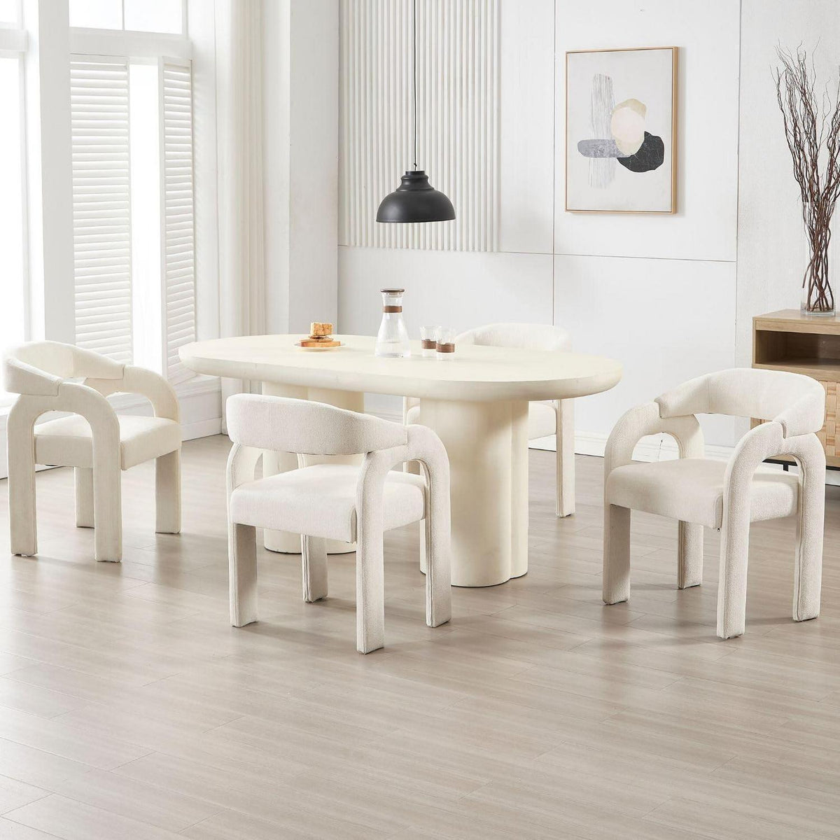 Gepolsterte Esszimmerstühle 4er Set, Chenille Weiß