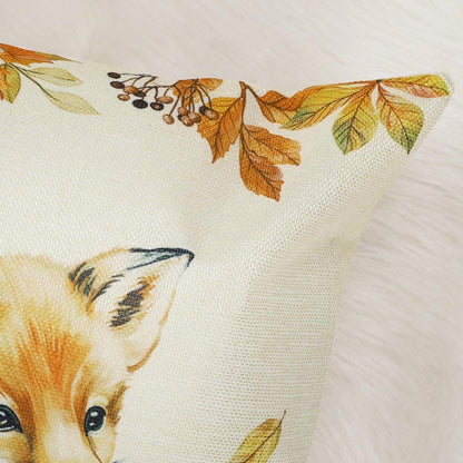 Herbst Kissenbezüge 45x45 cm - Fuchs Eichhörnchen Eule Hirsch 4er Set