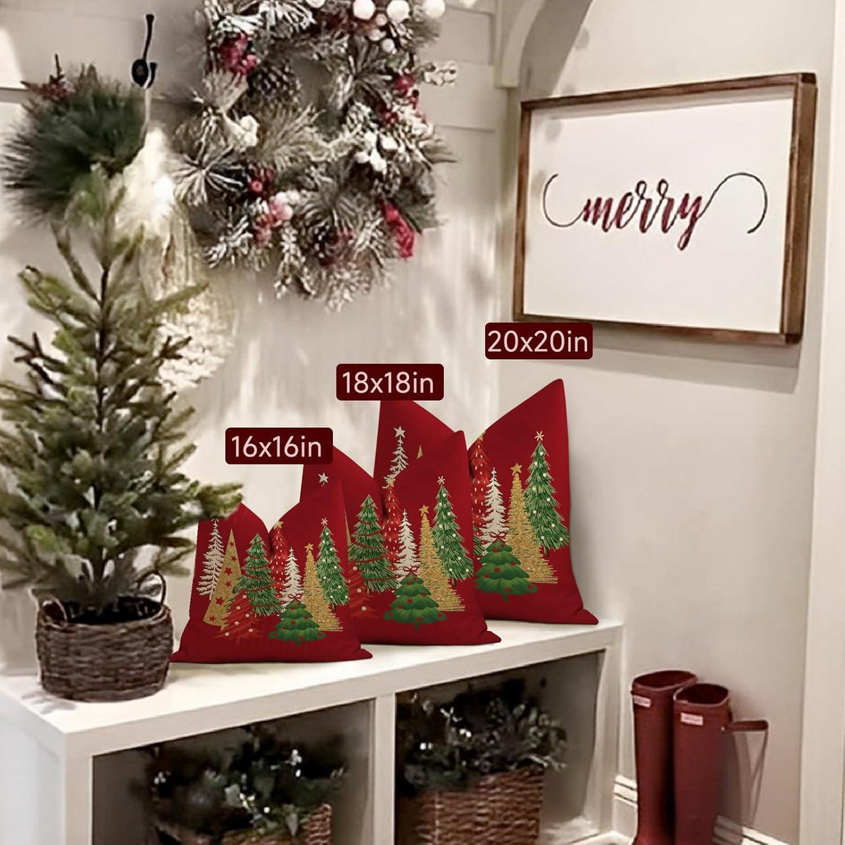 Weihnachtskissenbezug 40x40 cm - 2er Set Leinen Deko